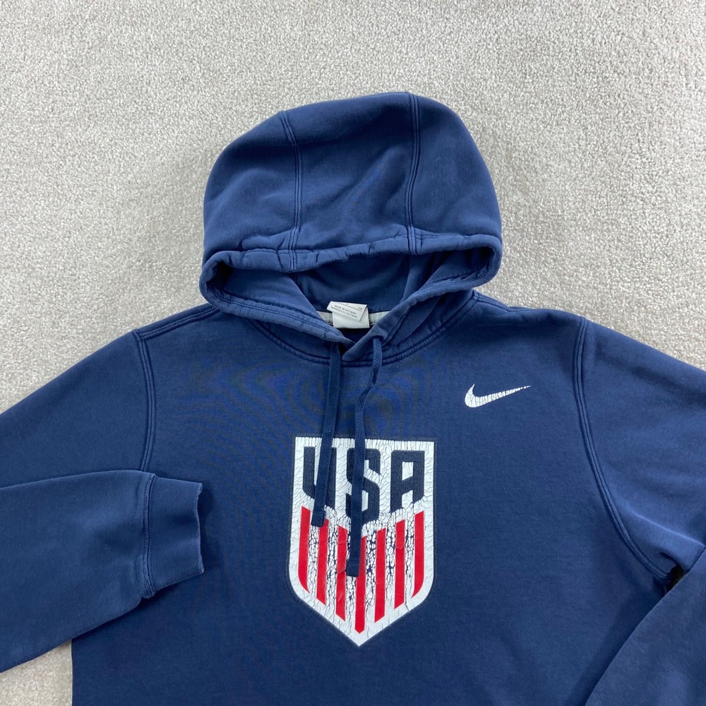 Nike Club Fleece Hoodie Men Small Navy Blue USA Soccer Graphic M31777